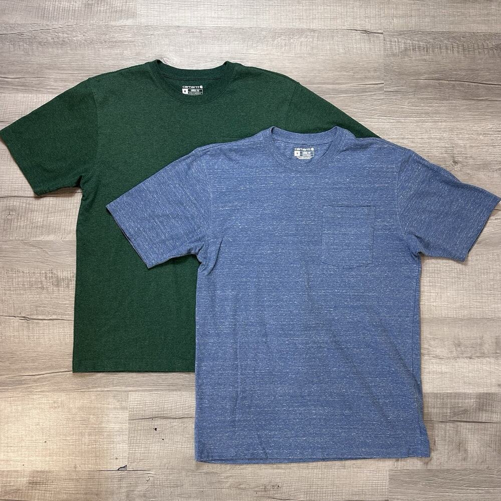 Lot of 2 Carhartt Heavyweight Pocket T-Shirts Mens Medium Loose Fit Green Blue